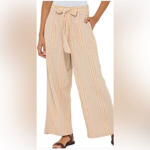 American Eagle Striped Linen-Blend Paperbag waist pants